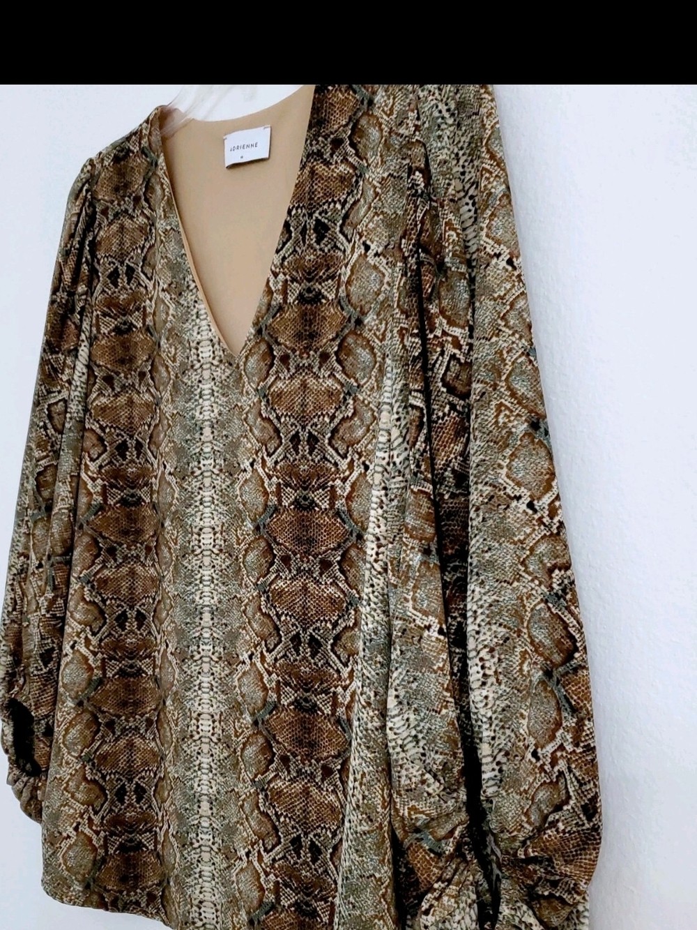 Adrienne Brown & Tan Snake Print V-Neck Blouse